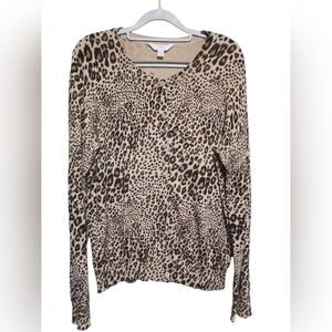 Time and Tru Women's Size L (12-14) Leopard Print Button Up Cardigan blouse